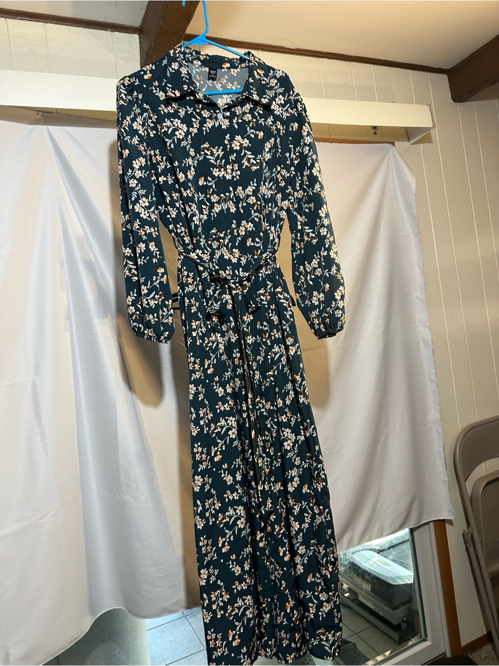 Floral Long Sleeve Maxi Dress in Dark Teal jumpsuit 1 XL